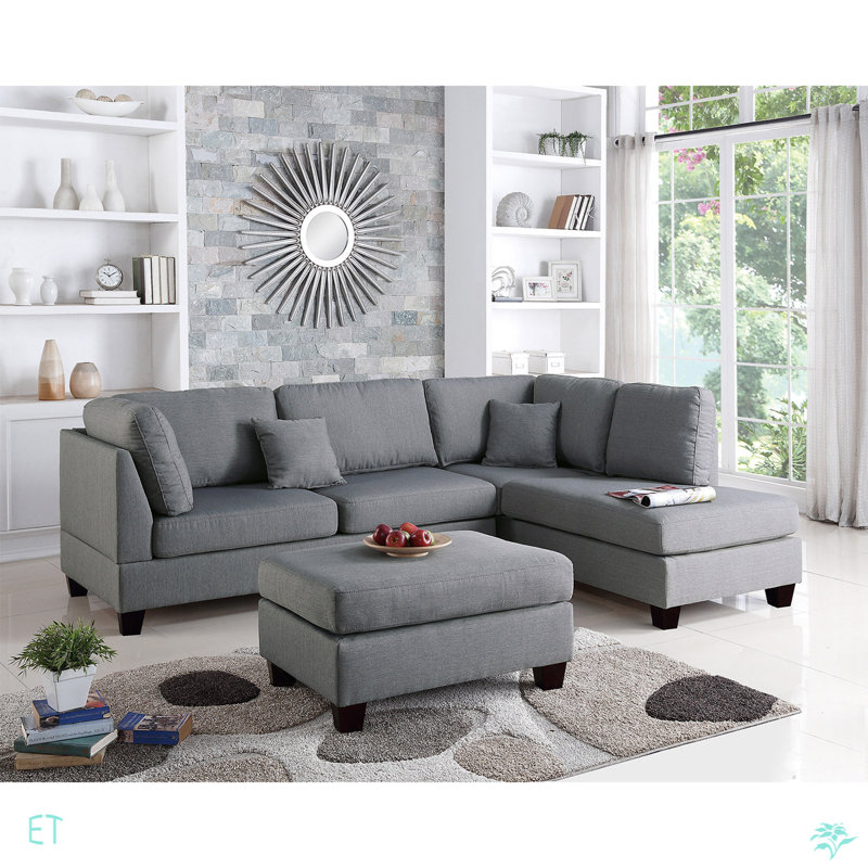 Polyfiber Reversible Sectional Sofa With Ottoman