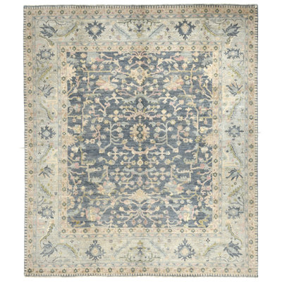 Tapis oriental gris à motif floral gris Oushak Peshawar 8 pi 4 po x 9 pi 6 po