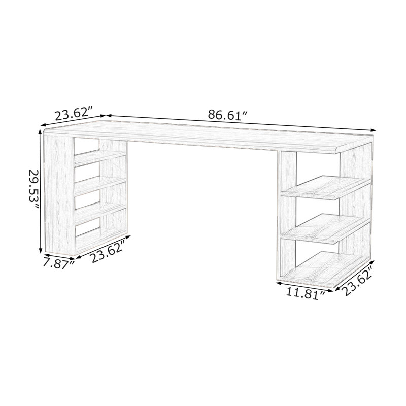 Bureaux rectangulaires bruns en bois massif, H 29,53 po x l 86,61 po x P 23,62 po