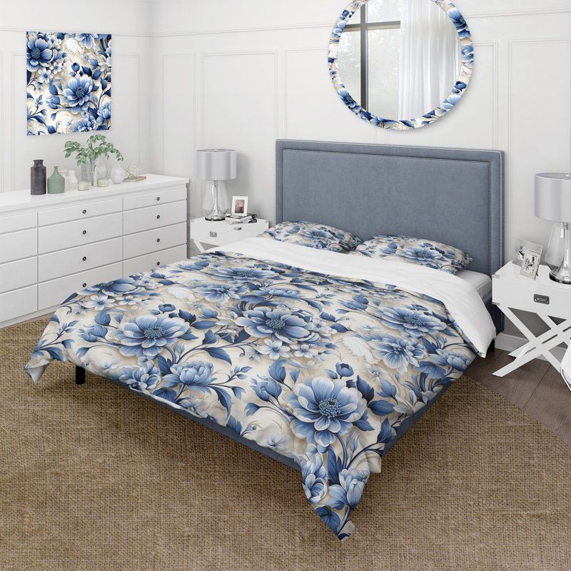 Ensemble de housse de couette à motif victorien en filigrane de vignes bleu cobalt