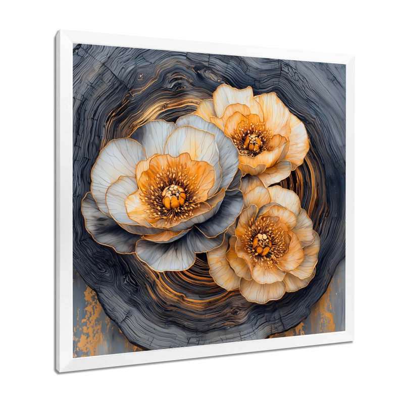 Brillant automne mamans fleurs sur onyx cristal rivière I - mamans, art mural sur toile, H 16 po x l 16 po, Blanc