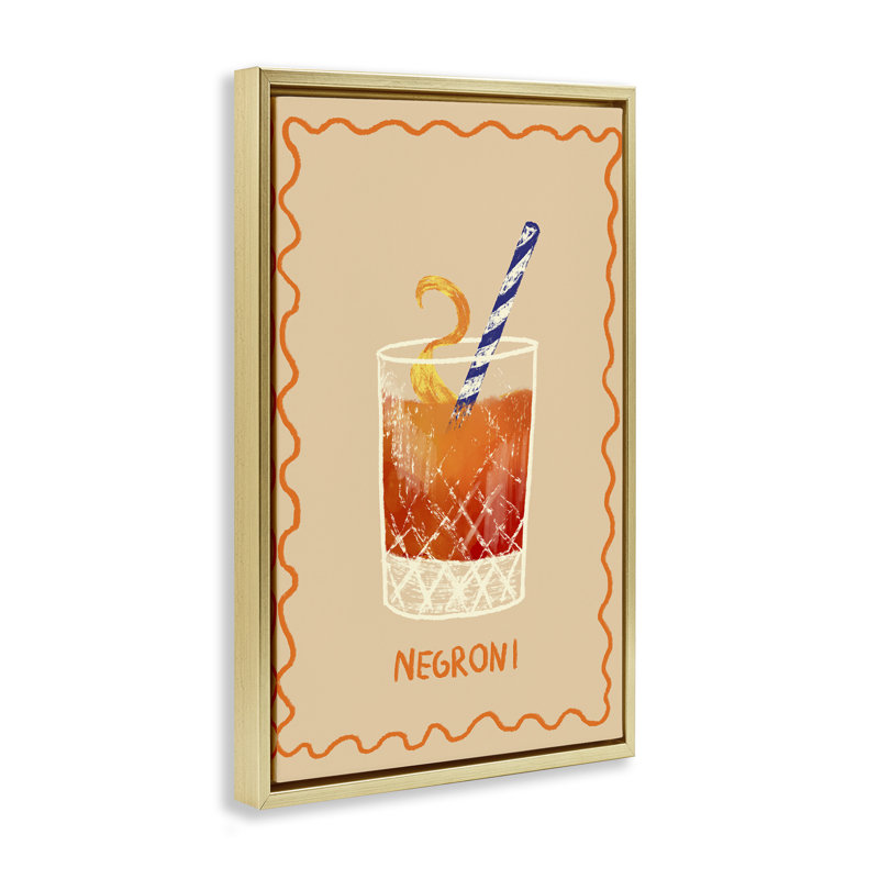 «Negroni with Striped Straw», art mural par Floater, H 31 po x l 21 po, Cadre flottant métallique doré