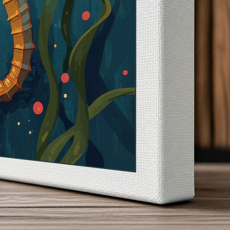 Striped Seahorse Coastal - Wrapped Canvas, 24x16 - 61.0 x 40.6 cm, White Border
