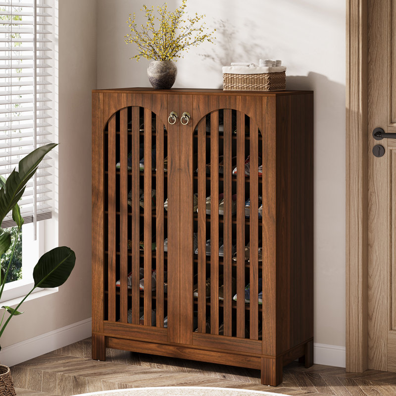 30 Pair Shoe Storage Cabinet, Dark Brown