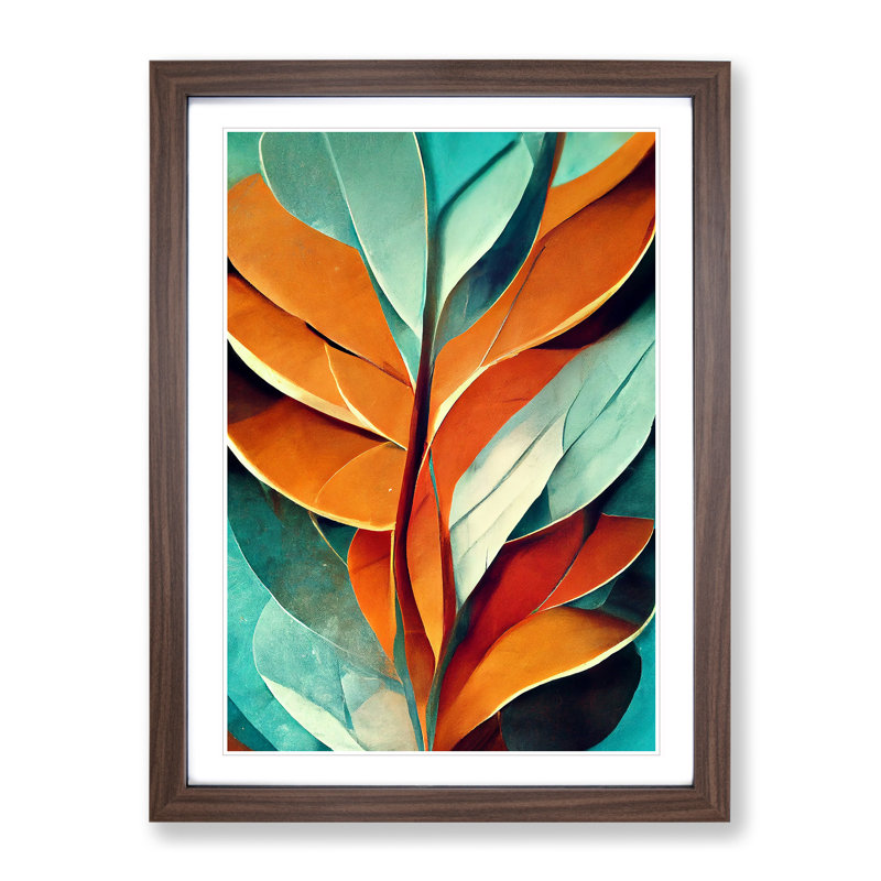 Abstract Leaf Art No.5 - Print, Walnut Framed, 36cm H x 27cm W, White