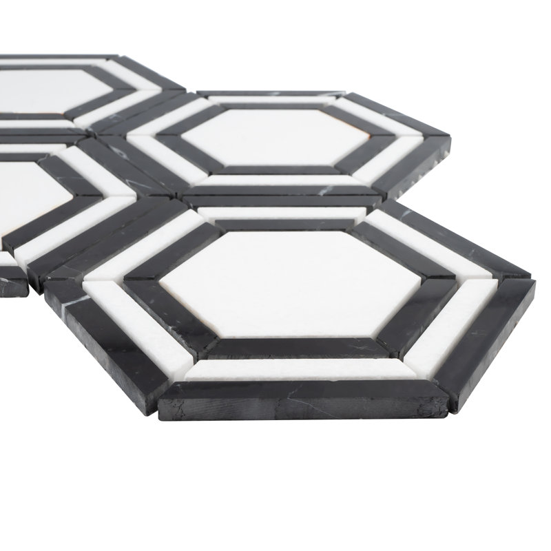 Interspace Natural Stone Honeycomb Marble Look Mosaic Wall Tile, Black/White
