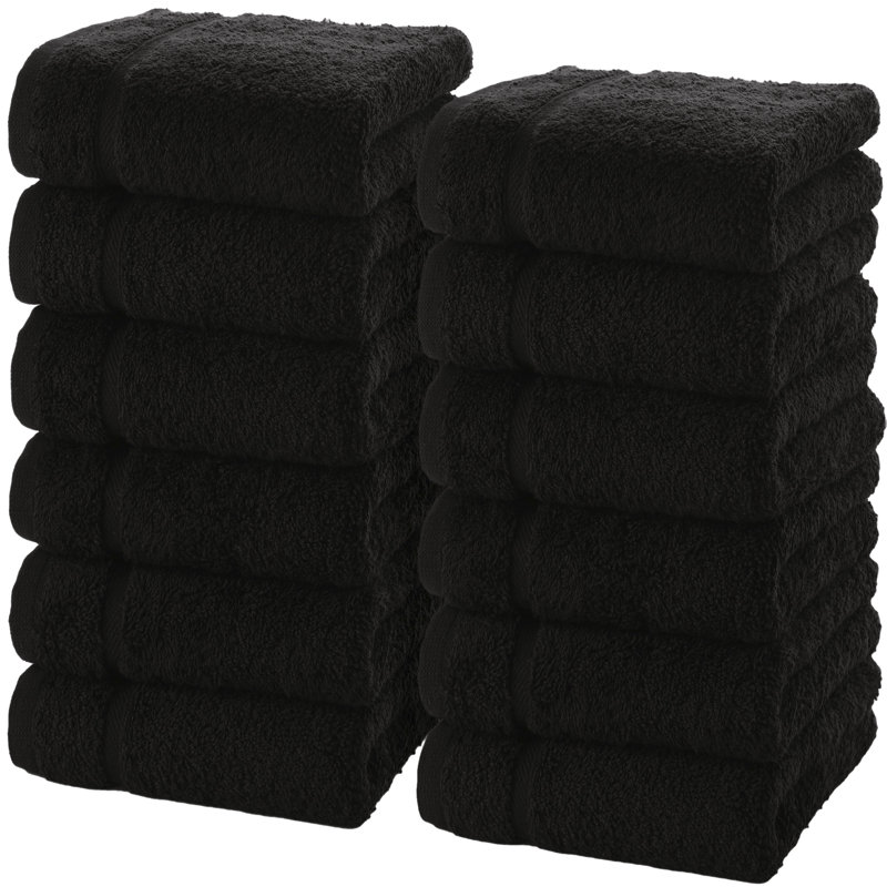 Luxury Cotton Washcloths 13x13 Inch - Large Hotel Spa Bathroom Face Towel, Black