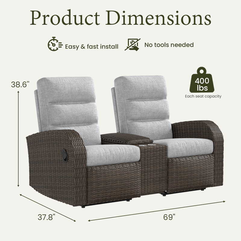 Outdoor Lounge Chair, Light Grey, Brown
