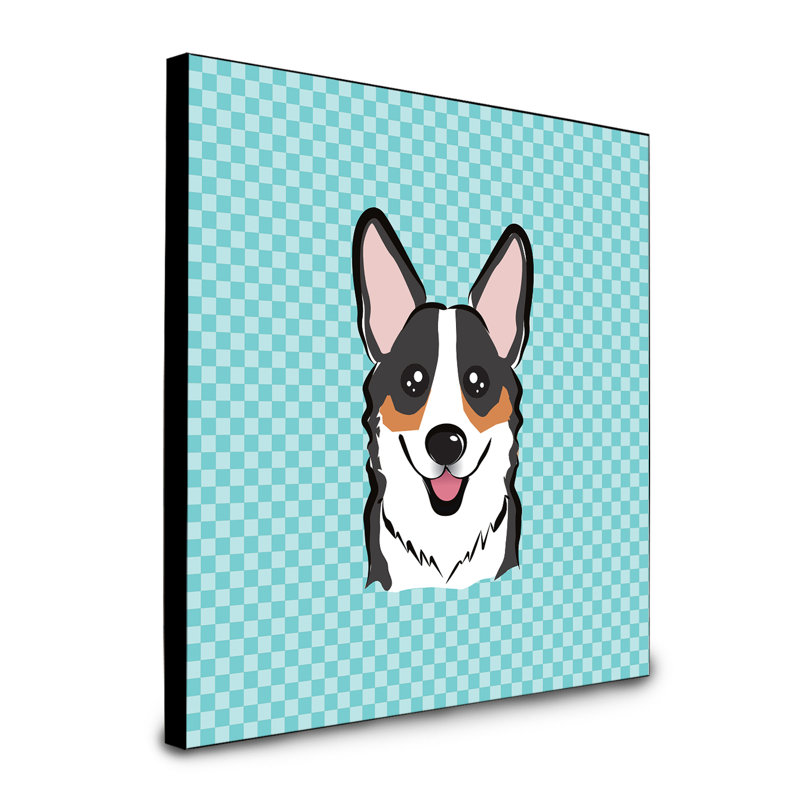 Panneau mural d’art Dungorbery, bleu, Corgi noir