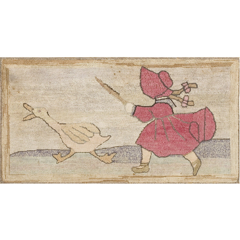 Tapis ivoire American Hooked Antique