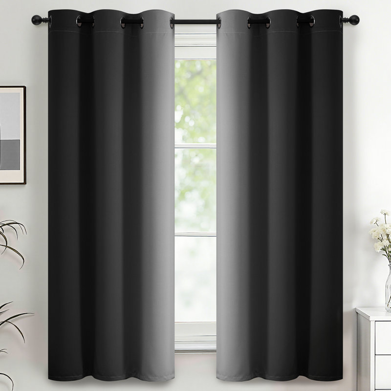 Rideaux isolants et isolants ombrés noirs, fenêtre à œillets avec œillets 2 panneaux, Noir / blanc grisâtre