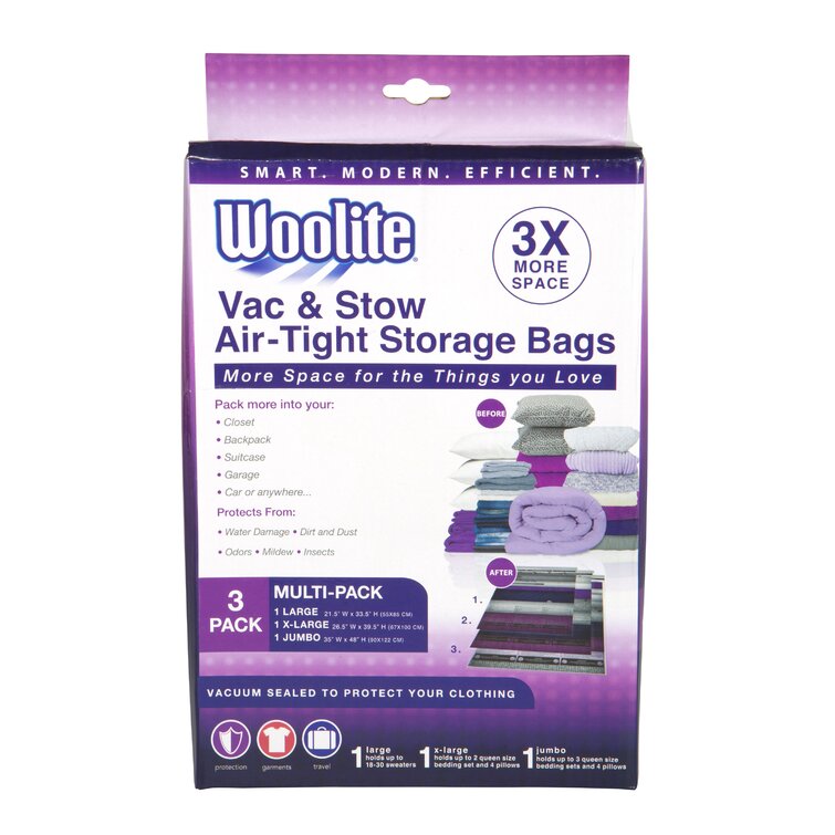 Woolite 3 Piece Air Tight Vacuum Storage Bags Multi Pack