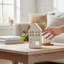 Ceramic Townhouse Tealight Candle Holder - Hand-Finished Decorative Lantern with Cut-Out Windows Starry Roof