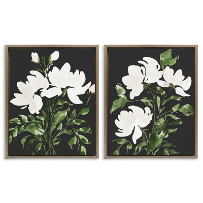 Ensemble de cadres flottants 2 pièces White On Black Blooms, design par Lucille Price