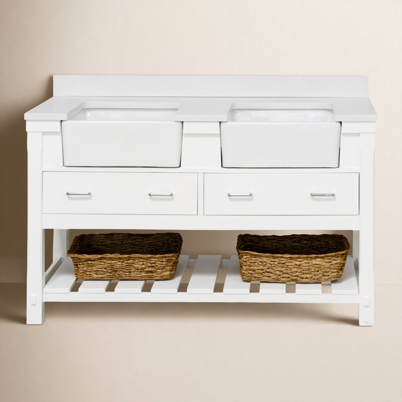Ensemble de meuble-lavabo double 60 po Hitton, Blanc, Quartz