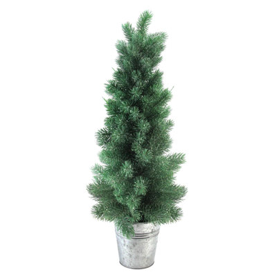 Mini arbre de Noël artificiel pin glacé 2 'en pot dans un seau galvanisé - non éclairé