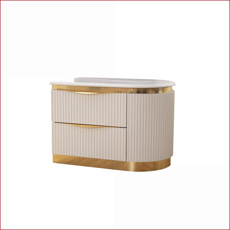 Blanc et blanc Table de chevet dorée à 2 tiroirs en bois pour le rangement dans la chambre à coucher