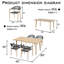 Ensemble repas pour 4 personnes avec table rectangulaire en aluminium