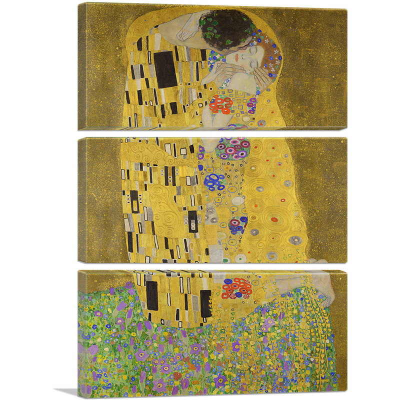 «The Kiss Rectangle 1907» par Gustav Klimt, reproduction sur toile tendue 3 pièces, H 60 po x l 40 po x P 0,75 po