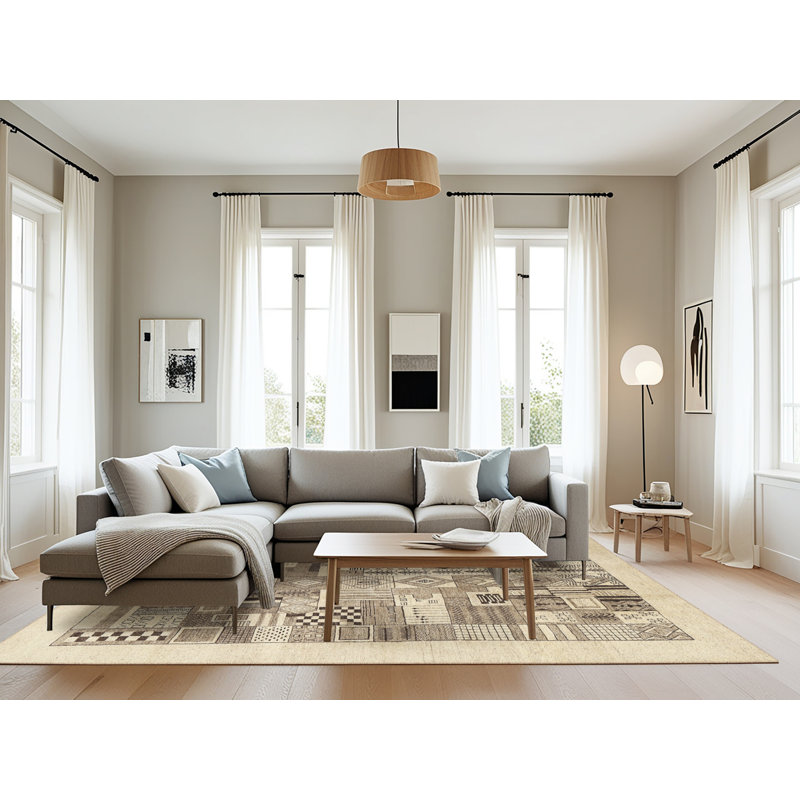 Tapis beige/gris contemporain, Rectangle 8 pi x 10 pi