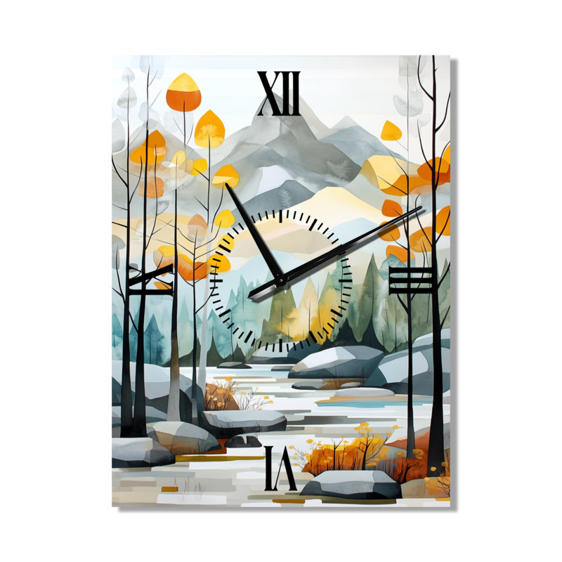 Fragments de rêve en forêt sur le chemin d'automne I - Horloge murale abstraite en métal silencieux