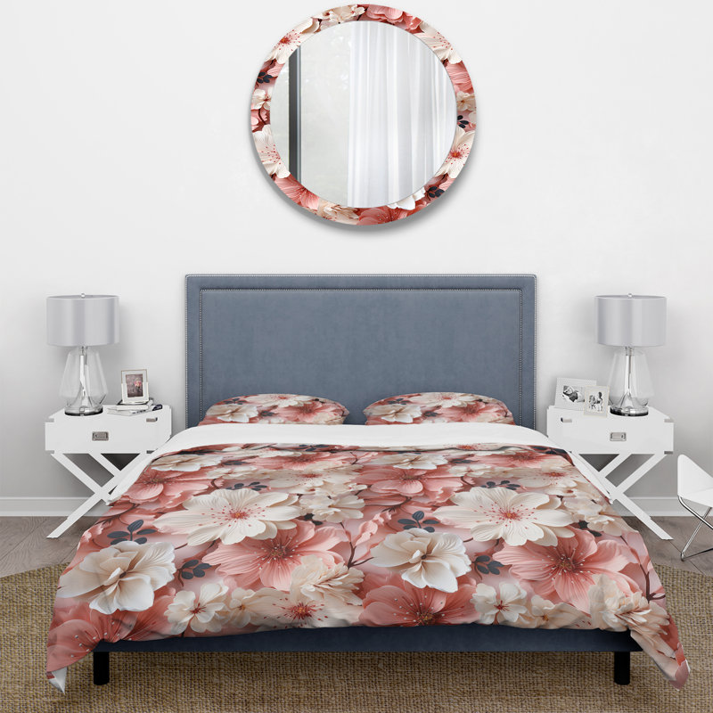 Pink And White Poppies Blossoming Grace II Duvet Cover, King Duvet Cover + 2 King Shams