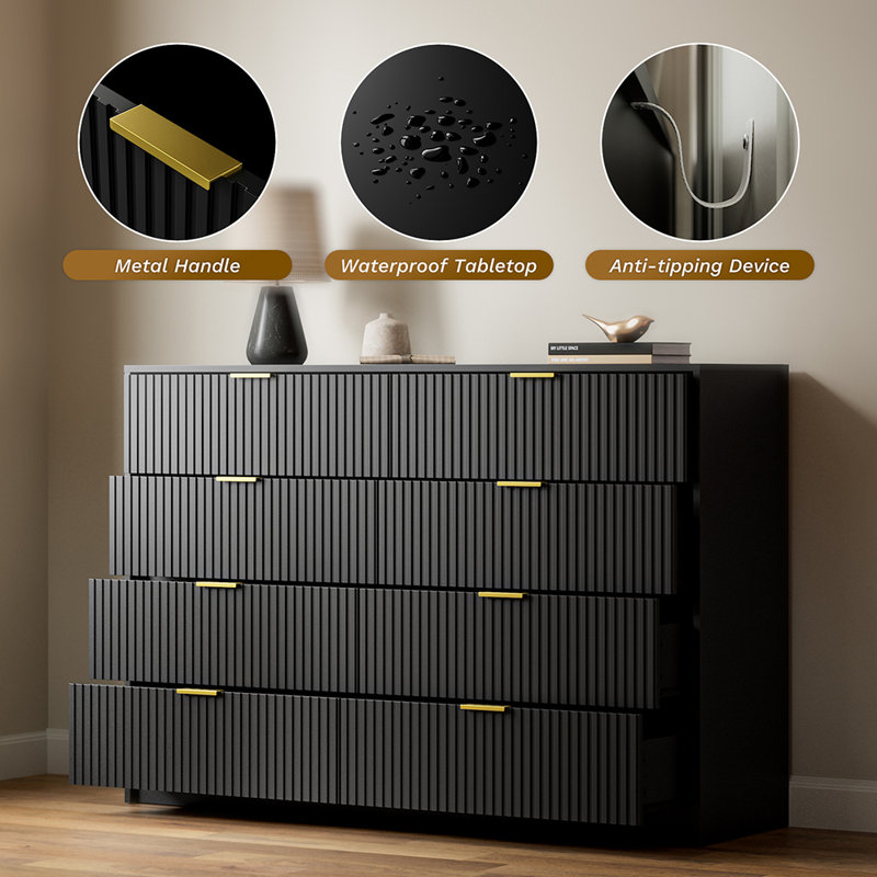 8-Drawer Double Dresser, 55" W, Black