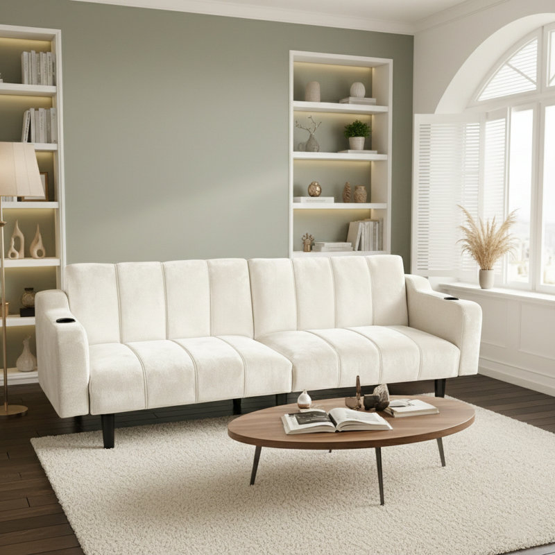 Canapé-lit moderne de 80 pouces, canapé en velours avec dossier réglable pour studio, appartement, bureau, petit espace, salon compact