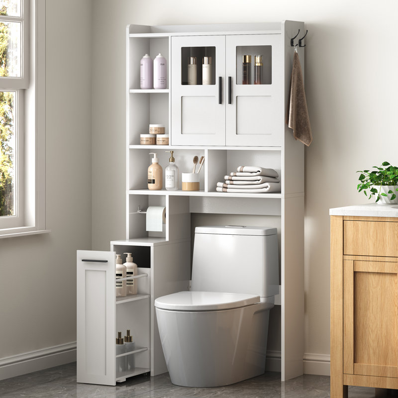 Rangement autoportant au-dessus de la toilette avec armoire, Blanc