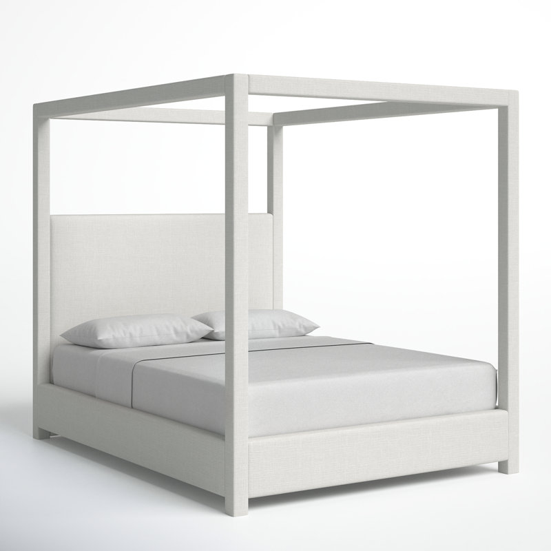 Mistaya Dunwich Solid Wood and Upholstered Platform, King, Cream Linen