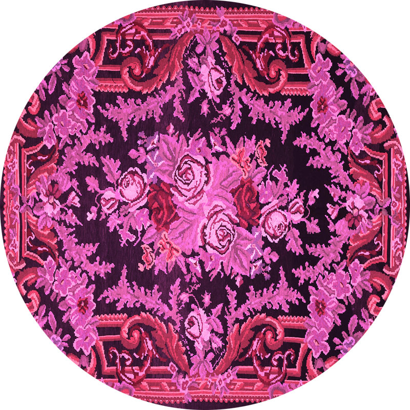 Tapis oriental rose tissé à la machine Khairo, Rond 3 pi