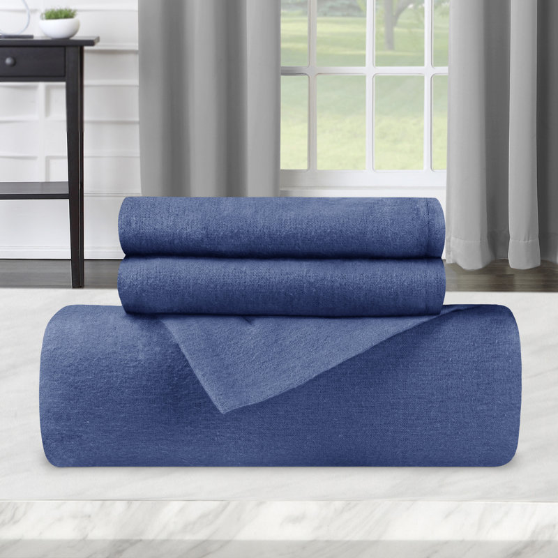 Ensemble de housse de couette en flanelle de coton 3 pièces Gizem, Housse de couette très grand et 2 très grandes t, Marine