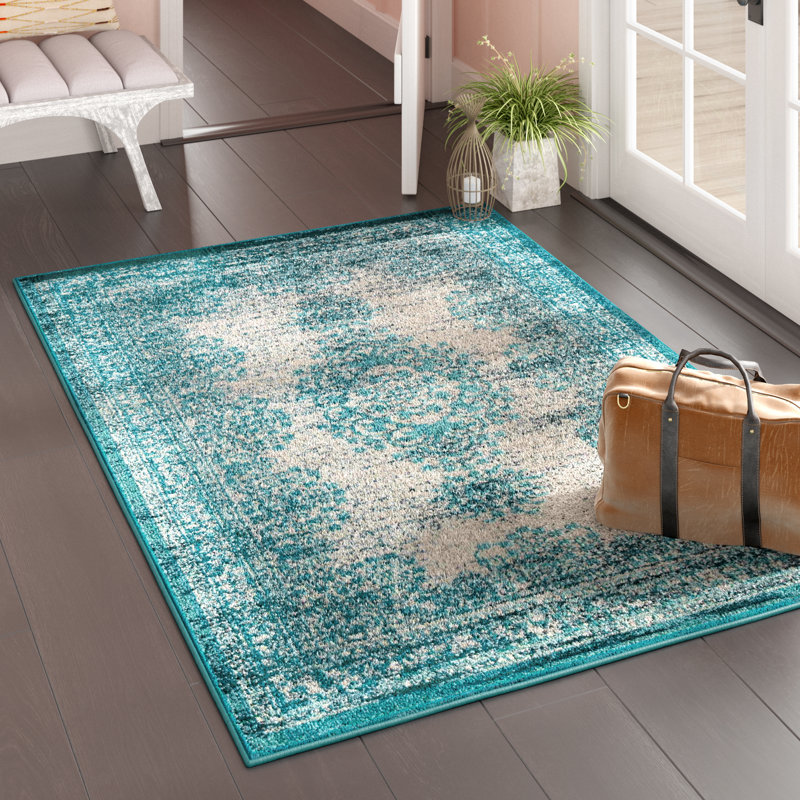 Tapis bleu rétro, Rectangle 5 pi 3 po x 7 pi 7 po
