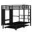 Metal Bunk Bed with Trundle, Built-in Wardrobe & Folding Desk, Space-Saving Design with Guardrails, Black-1002522107