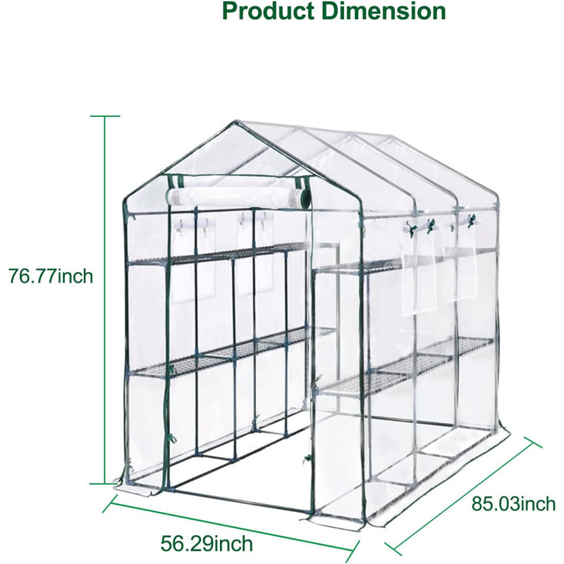 85x56x77 in Walk-In Greenhouse, Heavy Duty Weatherproof PE Cover with 8 Shelves & Mesh Windows, Portable Plant Grow Tent for Indoor/Outdoor Garden