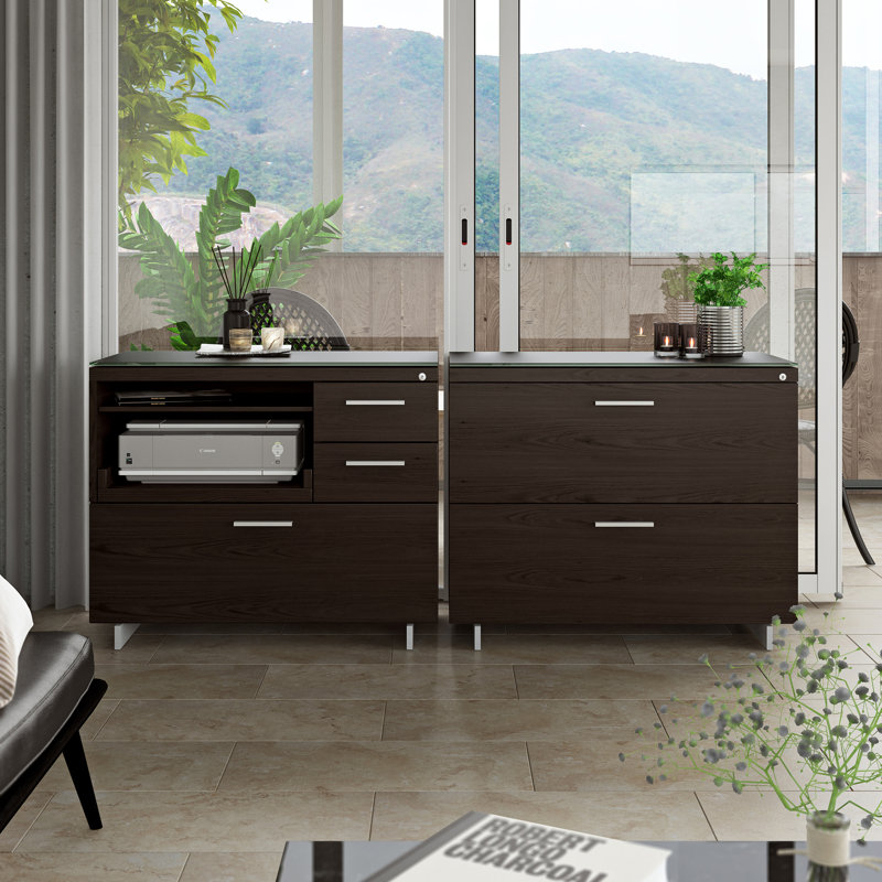 Sequel 20 2 - Drawer File Cabinet, Charcoal Stained Ash/Satin Nickel