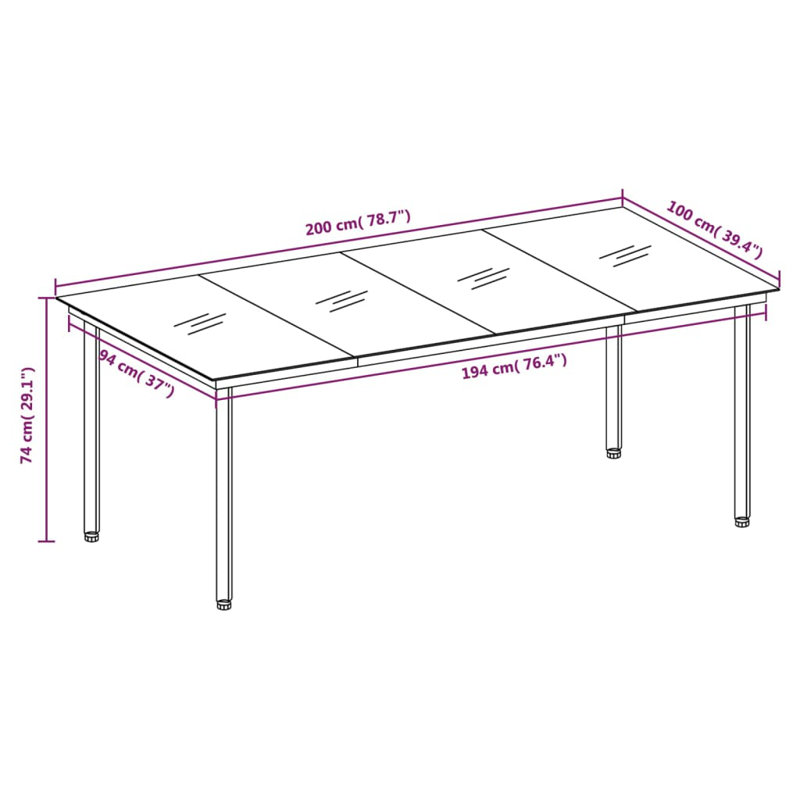  Garden Dining Set Grey And Black, Dark Gray Cushion/Gray Frame, 29.1" H x 78.8" W x 39.4" D, 8
