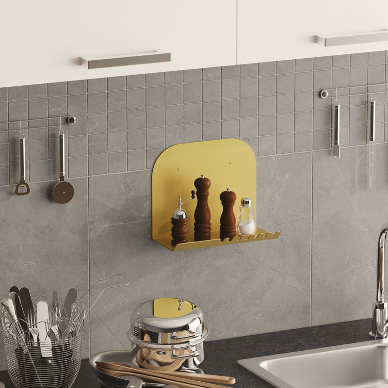 Locelso 100% METAL Floating Shelf, Gold, 23cm H x 28cm W x 12cm D