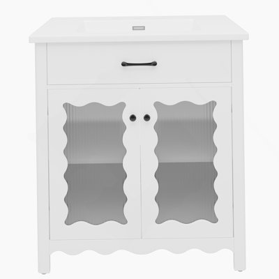 Meuble-lavabo 31 po avec verre trempé, blanc