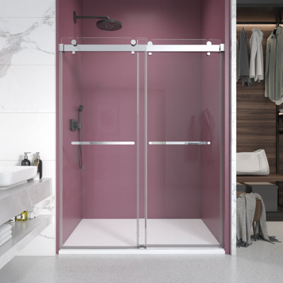 62'' - 66'' W X 76'' H Double Sliding Frameless Shower Door With 3/8 Inch  Clear Glass