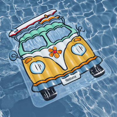 Bestway H2OGO! Flotteur Surfer Van Pool - chaise longue gonflable de 64 po sur le thème d'un véhicule rétro coloré, support de poutre en I, allongé à plat