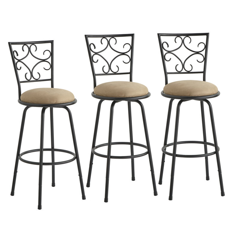 Kenzliee Swivel Upholstered Adjustable Height Counter Stool with Steel Frame, Microfiber Tan, Black