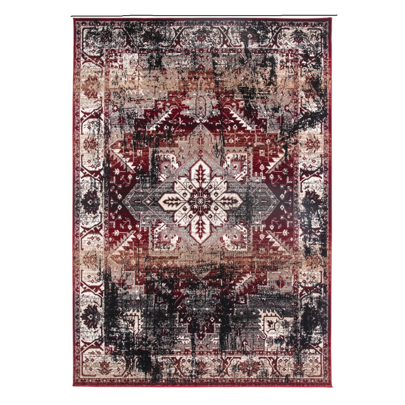 Floral and Abstract Flokati Area Rug, Black, Rectangle 160 x 230 cm