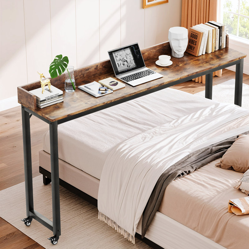 Table de lit surélevée avec roulettes à 360 °, bureau pour lit mobile de grande taille avec pieds en métal robustes, chariot pour ordinateur portable robuste et table de salle à manger pour chambre à coucher, salon et hôpital
