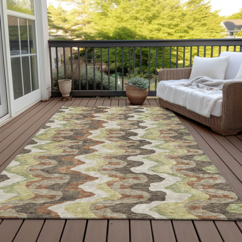 Shanata Washable Abstract Indoor / Outdoor Rug, Rectangle 3' x 5'