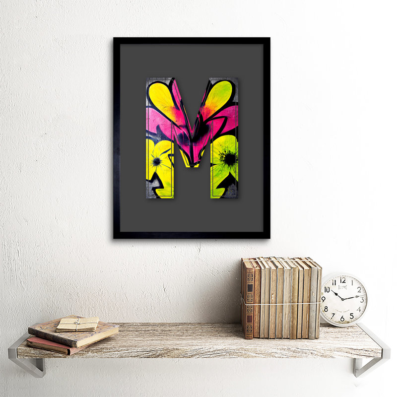 Letter M Flower Decorative Graffiti - Single Picture Frame Print