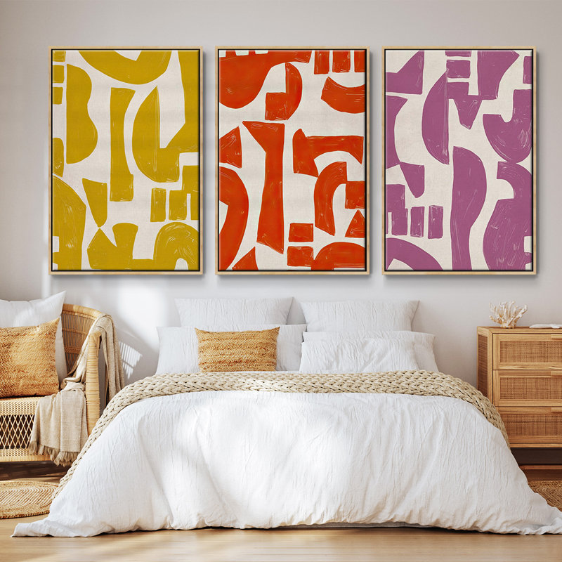 " Espacio I " 3 - Pieces, Natural Wood Framed, 40" H x 78" W