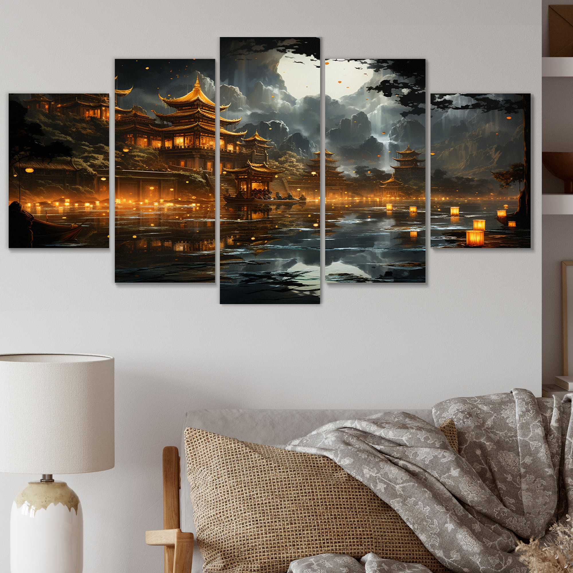 DesignArt China Art Golden Temple I Wall Decor on Metal | Wayfair