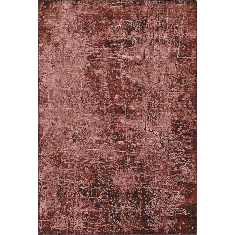 Merlot Abstract Washable Synthetic Rectangular Rug 3' x 5'