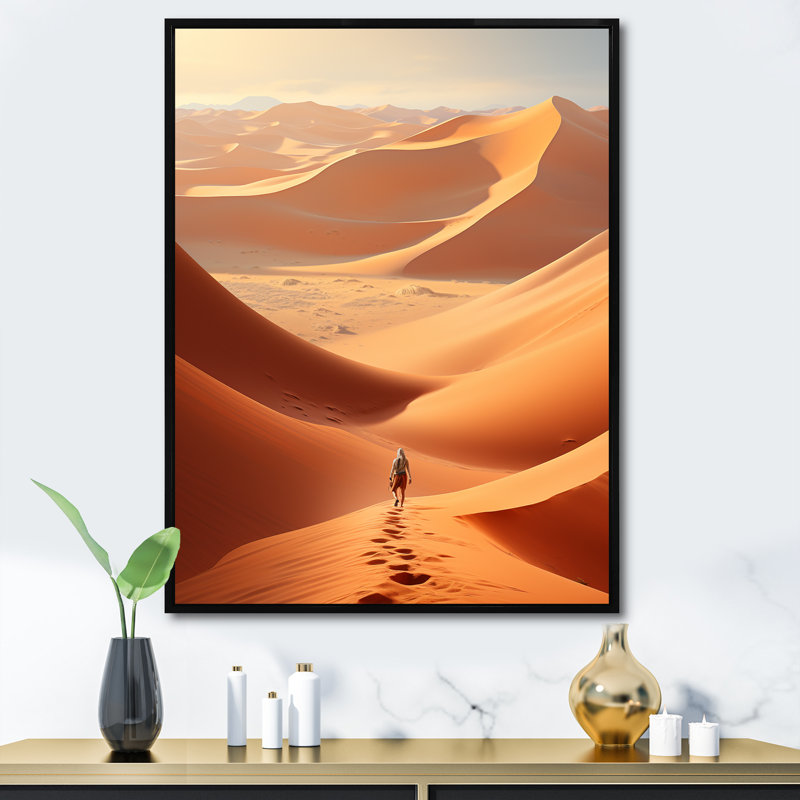 " Desert Sahara Landscape II ", Black Floater Framed, 32" H x 16" W x 1" D